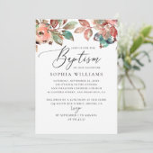 Invitation Cascade chute floral bleu script baptême (Debout devant)