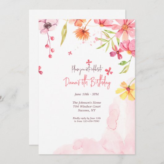 Invitation Cascade de Fleurs (Devant / Derrière)