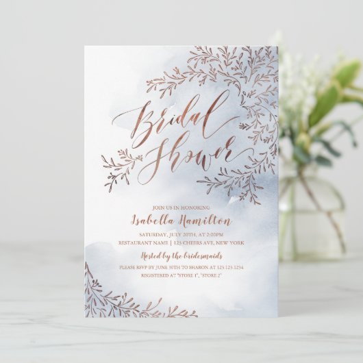 Invitation Cascade de nuptiale bleu rustique (Debout devant)