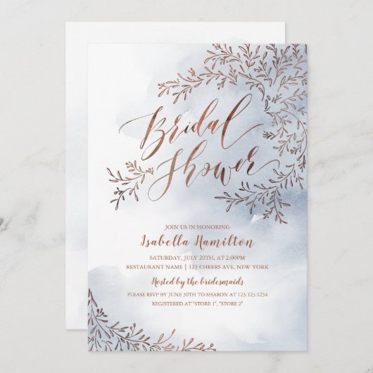 Invitation Cascade de nuptiale bleu rustique (Devant / Derrière)