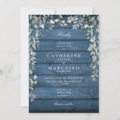 Invitation Cascade Floral de Verdure Rustique Bleu Bois Maria (Devant)
