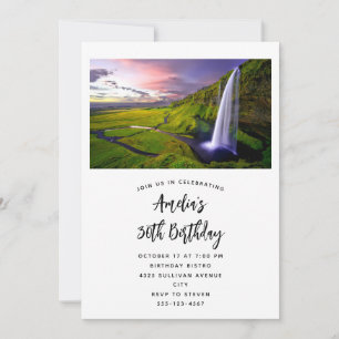 Invitation Cascade Islandaise Photo de Naissance Verte