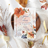 Invitation Cascade orange et bleu mariage floral