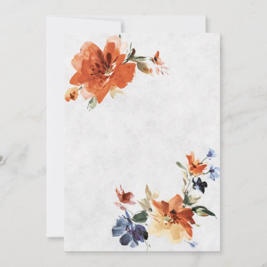 Invitation Cascade orange et bleu mariage floral (Dos)