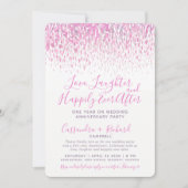 Invitation Cascade rose violet art un an de mariage (Devant)