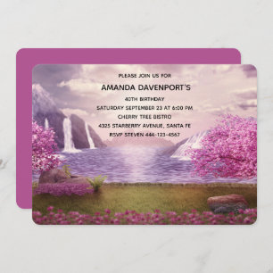 Invitation Cascades et cerisiers autour d'un lac Anniversaire