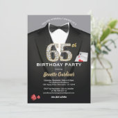Invitation Casino 65ème anniversaire invitation. Noir et or (Debout devant)