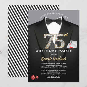 Invitation Casino 75ème anniversaire invitation. Noir et or