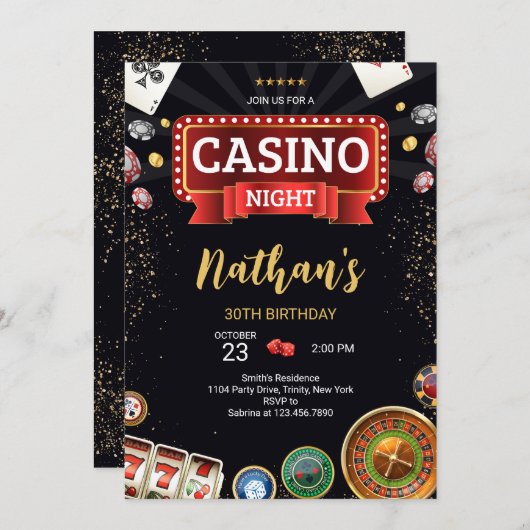 Invitation Casino Birthday (Devant / Derrière)