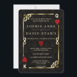 Invitation Casino de luxe nuit Las Vegas Poker Mariage<br><div class="desc">Casino de luxe Art déco de nuit conception de carte à thème. Il présente un style art déco vintage, un cadre rompu de Roaring des années 1920 avec fausse feuille d'or Fleur-de-lis, coeurs rouges, Q et K sur deux coins (simulant des cartes à jouer), sur arrière - plan motif Art...</div>