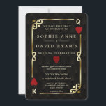 Invitation Casino de luxe nuit Las Vegas Poker Mariage<br><div class="desc">Casino de luxe Art déco de nuit conception de carte à thème. Il présente un style art déco vintage, un cadre rompu de Roaring des années 1920 avec fausse feuille d'or Fleur-de-lis, coeurs rouges, Q et K sur deux coins (simulant des cartes à jouer), sur arrière - plan motif Art...</div>