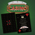 Invitation Casino de luxe Vegas Poker Mariage<br><div class="desc">Unique Casino Royale et Grande carte à thème design. Il affiche un style art déco vintage, Hollywood des années 1920, deux dés, des costumes de cartes, des cartes à jouer. Des termes spéciaux sont utilisés comme dans le jeu de poker. Sur le dos faux motif Art Déco or, initiales et...</div>