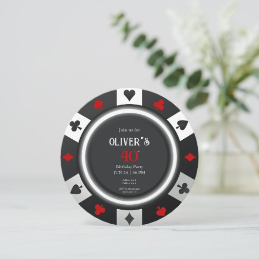 Invitation Casino Las Vegas Poker Chip Anniversaire (Debout devant)
