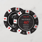 Invitation Casino Las Vegas Poker Chip Photo Anniversaire (Devant / Derrière)
