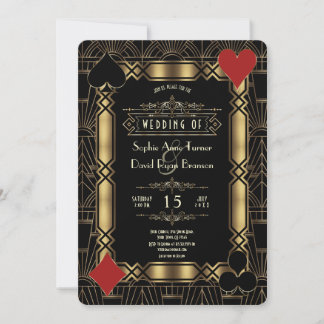 Invitation Casino Night Gold  Art Deco 1920s Gatsby Wedding