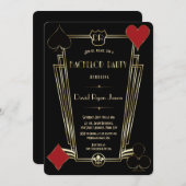 Invitation Casino Night Gold Art Deco Monogram Bachelor Party (Devant / Derrière)