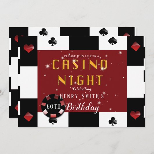 Invitation Casino Night Las Vegas Anniversaire (Devant / Derrière)