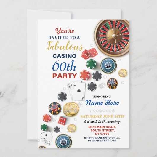 Invitation Casino Night Las Vegas Birthday Cards Party (Devant)