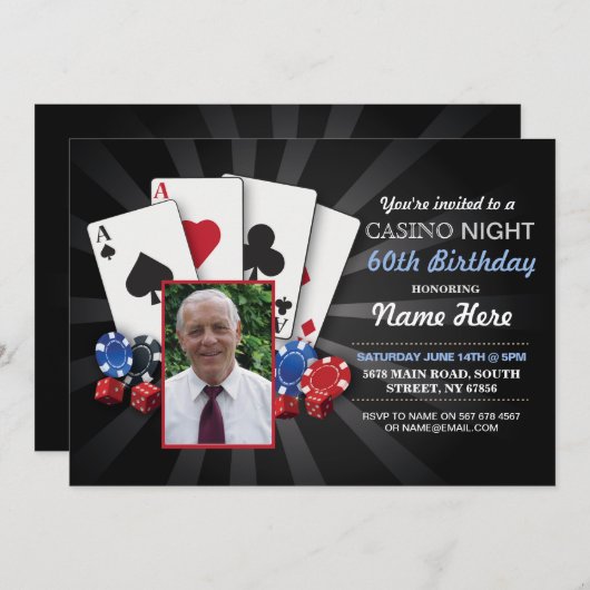 Invitation Casino Night Las Vegas Photo Anniversaire Invitati (Devant / Derrière)