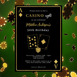 Invitation Casino nuit or noir anniversaire