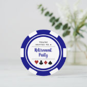 Invitation Casino Poker Chip Blue et White Retraite Party (Debout devant)