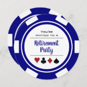 Invitation Casino Poker Chip Blue et White Retraite Party (Devant / Derrière)