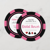Invitation Casino Poker Chip rose et blanc Fête des mariées (Devant / Derrière)