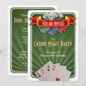 Invitation Casino Poker Nuit moderne fête d'anniversaire (Devant / Derrière)