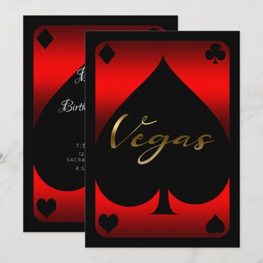 Invitation Casino Red & Black Spade Las Vegas 21e anniversair (Devant / Derrière)