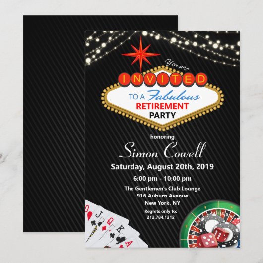 Invitation Casino Retirement Vegas (Devant / Derrière)