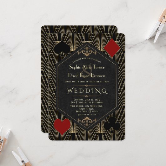 Invitation Casono Roaring 20s Great Gatsby Art Deco Wedding (Devant/Arrière en situation)