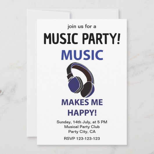 Invitation Casque Audio Musique La Musique Me Rend Heureux Fê (Devant)
