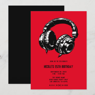 Invitation Casque audio musique noire fête d'anniversaire DJ 