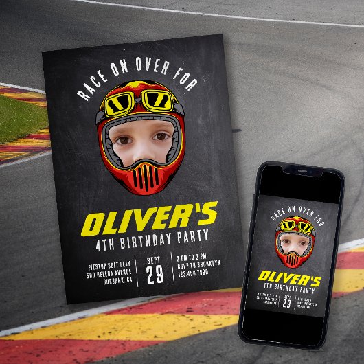 Invitation Casque de course photo fête d'anniversaire