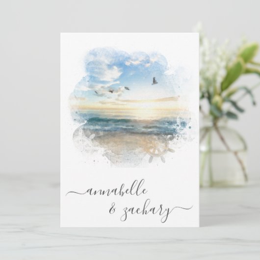 Invitation *~* Casque maritime RSVP - Plage QR AR7 Mariage In (Debout devant)