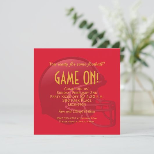 Invitation Casque Red Game Day Football (Debout devant)