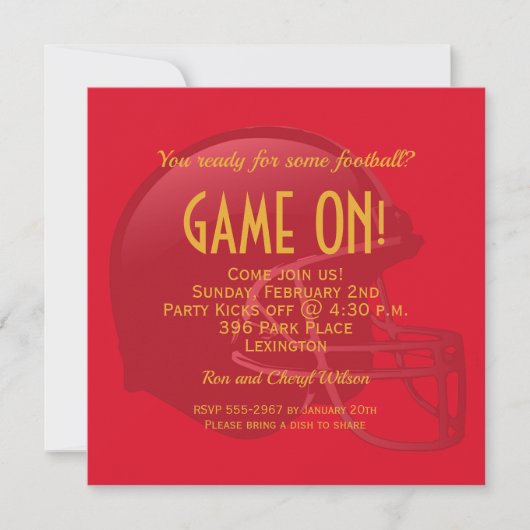 Invitation Casque Red Game Day Football (Devant)