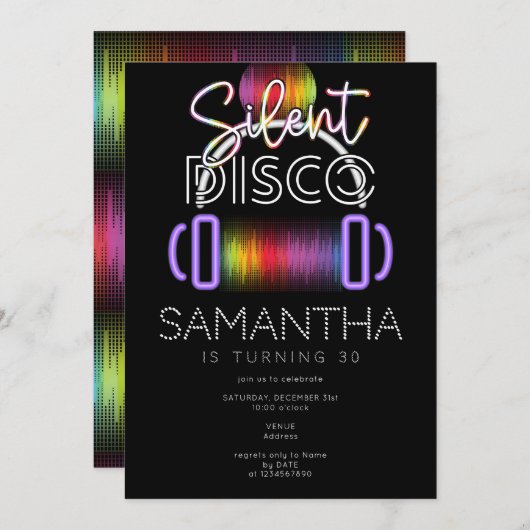 Invitation Casques Disco Neon Silencieux Fête d'Anniversaire (Devant / Derrière)