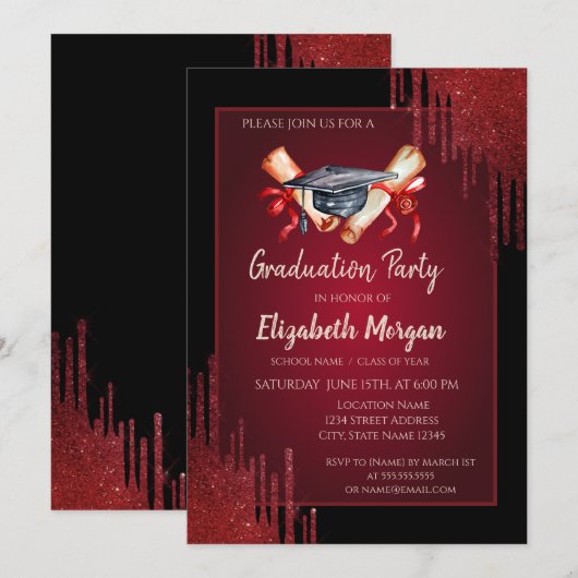 Invitation Casquette aquarelle, Diplôme, Diplôme, Diplômes ro (Devant / Derrière)