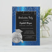 Invitation Casquette Argent, Confetti Boule Disco, Bleu Vin (Debout devant)
