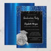 Invitation Casquette Argent, Confetti Boule Disco, Bleu Vin (Devant / Derrière)