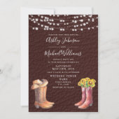 Invitation Casquette Bottes en cuir rustique Pays Mariage pho (Devant)