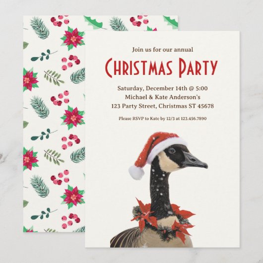Invitation Casquette canadien Goose Red Poinsettias Noël (Devant / Derrière)