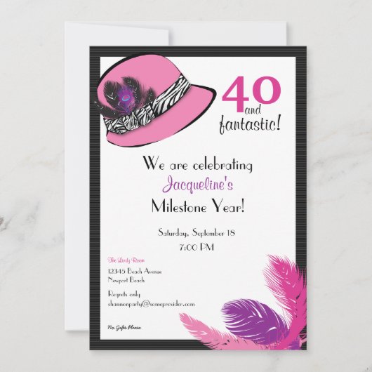 Invitation Casquette classique chic avec plumes (Devant)