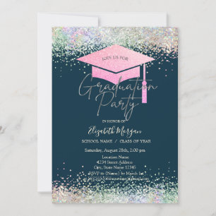 Invitation Casquette, Colorful Confetti Marine Bleu Graduatio