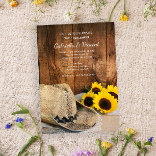 Invitation Casquette Cowboy, Sunflowers Barn Wood Engagement 
