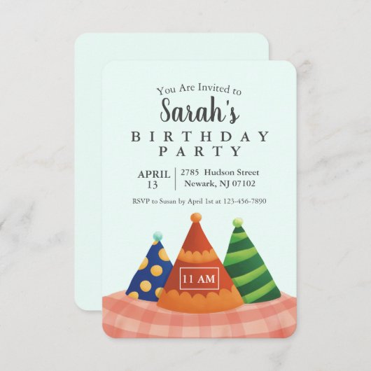 Invitation Casquette d'anniversaire mignon (Devant / Derrière)