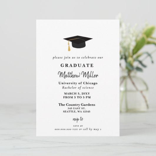 Invitation Casquette de classe noire simple (Debout devant)