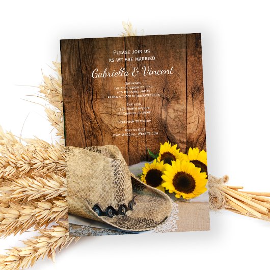Invitation Casquette de cowboy, Mariage campagnard en bois de