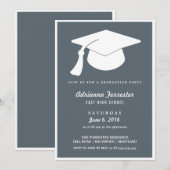 Invitation Casquette de diplômes modernes Bleu Parti de la fi (Devant / Derrière)